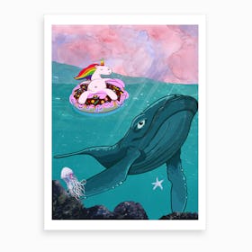Unicorn And Whale Art Print