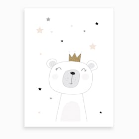 Scandi Cute Bear With Stars Art Print