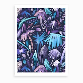 Brushstrokes Tropical Palms Navy Art Print
