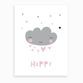 Scandi Happy Grey Cloud Art Print