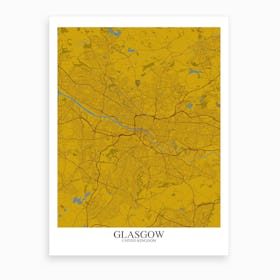 Glasgow Yellow Blue Map Art Print