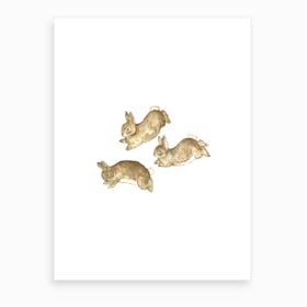Frolicking Rabbits Art Print