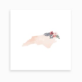 North Carolina Watercolor Floral State Art Print
