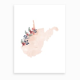 West Virginia Watercolor Floral State Art Print
