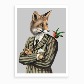 Fox With Bird Art Print
