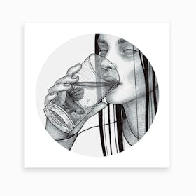 Girl Drinking Fish Art Print
