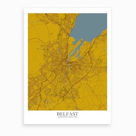 Belfast Yellow Blue Map Art Print
