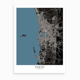 Perth Black Blue Map Art Print
