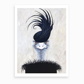 Ostrich With Feather Hat Art Print