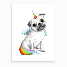 Pug Unicorn Art Print