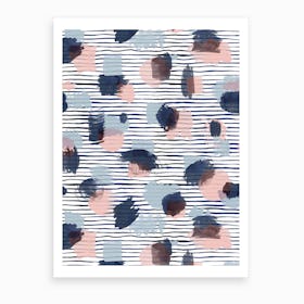 Watercolor Stains Stripes Navy Art Print