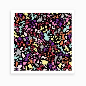 Splatter Dots Multicolored Black Art Print