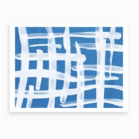 Abstract Lines Blue And White Painting 2 Art Print