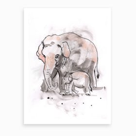 Elephant And Calf Art Print