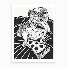 English Bulldog With Pizza Art Print