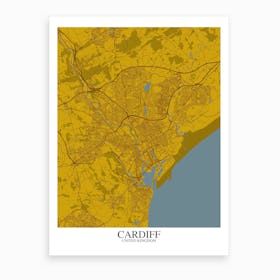 Cardiff Yellow Blue Map Art Print