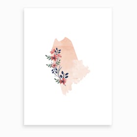 Maine Watercolor Floral State Art Print