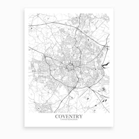 Coventry White Black Map Art Print