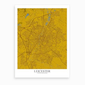 Leicester Yellow Blue Map Art Print