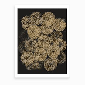 Radial Block Print In Charcoal And Gold Art Print