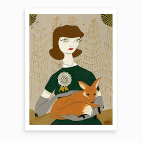 Woman With Fox  Art Print