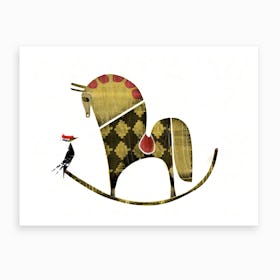 Rocking Horse Vs Woodpecker Art Print