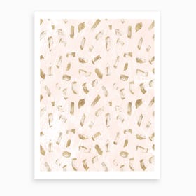 Baby Pink and White Lines With Gold Marks Art Print