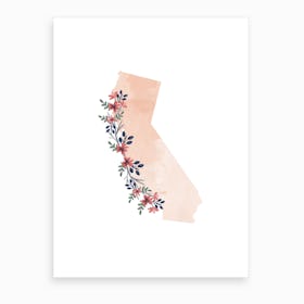 California Watercolor Floral State Art Print