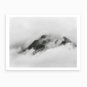 Cloudy Mountain Top Black & White Art Print