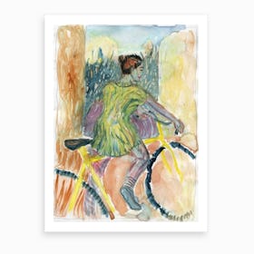 Girl On Yellow Bike Art Print
