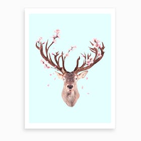 Cherry Blossom Deer Art Print