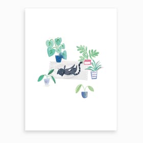 Painted Black Cat On Rug Art Print
