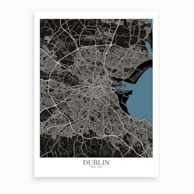 Dublin Black Blue Map Art Print