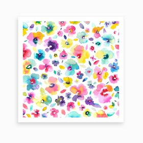 Tropical Flowers Multicolored Square Art Print