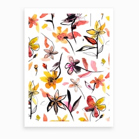 Ink Flowers Yellow Art Print