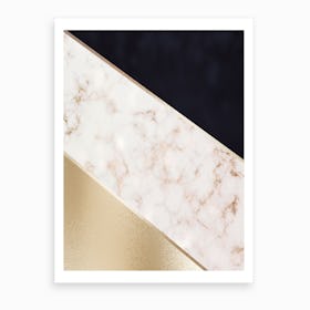 Mixed Gold Marble and Dark Blue Abstract With Gold Trim Art Print