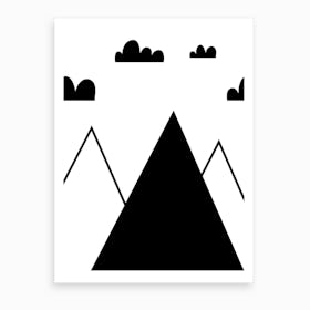 Scandi Black Mountains And Clouds Art Print