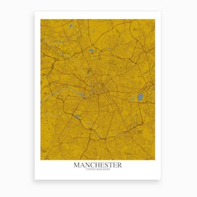 Manchester Yellow Blue Map Art Print