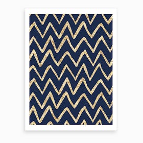 Royal Blue with Gold Zig Zag Abstract Art Print