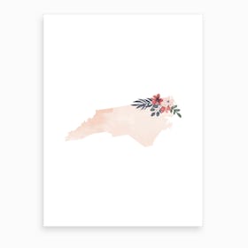 North Carolina Watercolor Floral State Art Print