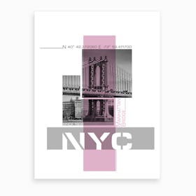 Poster Art Nyc Manhattan Bridge & East River Pink Art Print