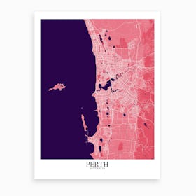 Perth Pink Purple Map Art Print