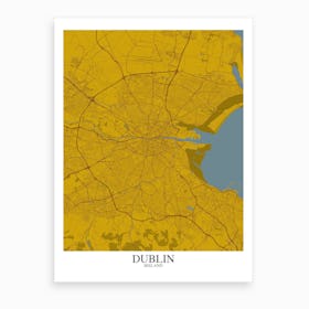 Dublin Yellow Blue Map Art Print