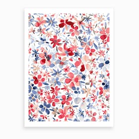 Colorful Flowers Petals Blue Art Print