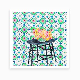 Black Table With Flowers Art Print