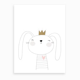 Cute White Bunny With Crown Art Print