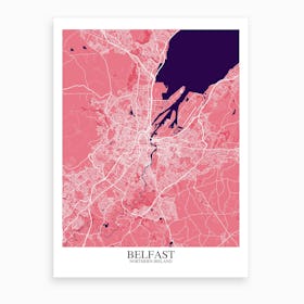 Belfast Pink Purple Map Art Print