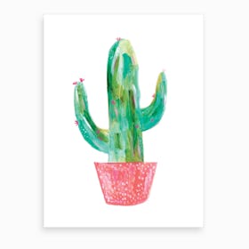 Painted Cactus In Coral Pot Art Print