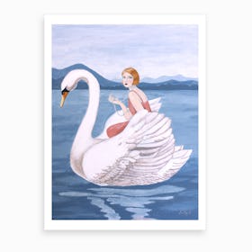 Woman And Swan Art Print