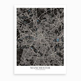 Manchester Black Blue Map Art Print